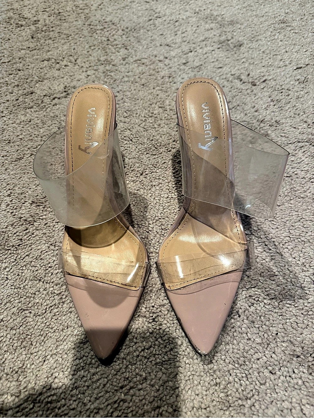 Vivianly Clear Pointed Toe Sandals Stiletto Heels Transparent Strap High Heels